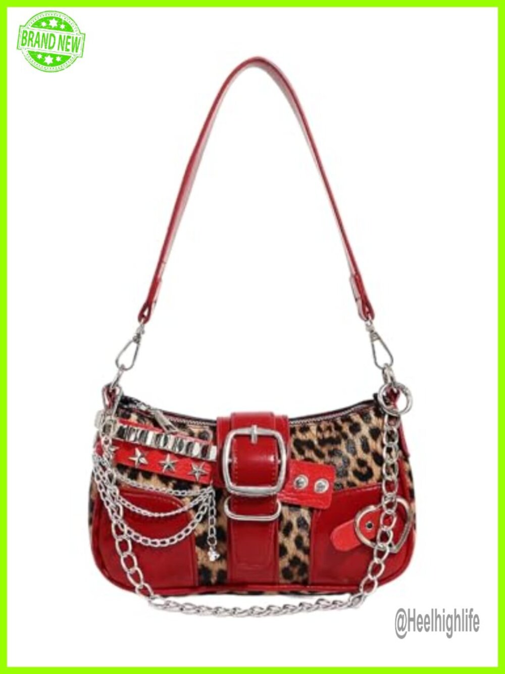PU Leather Y2K Star Embroidery Shoulder Bag Top Handle Chain Handbag